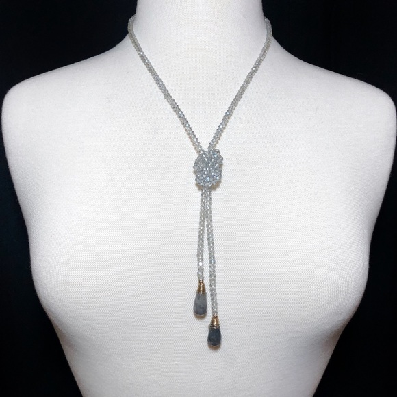 Light Grey Glass Stone Beaded Wrap Tie Necklace - Picture 7 of 7